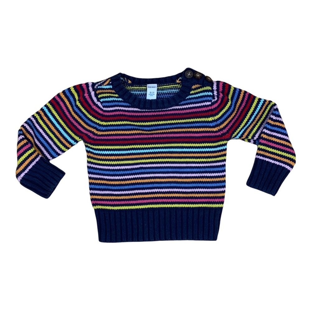 Old Navy Cotton Sweater Preppy Multi-Coloured Stripes Crewneck 18-24M